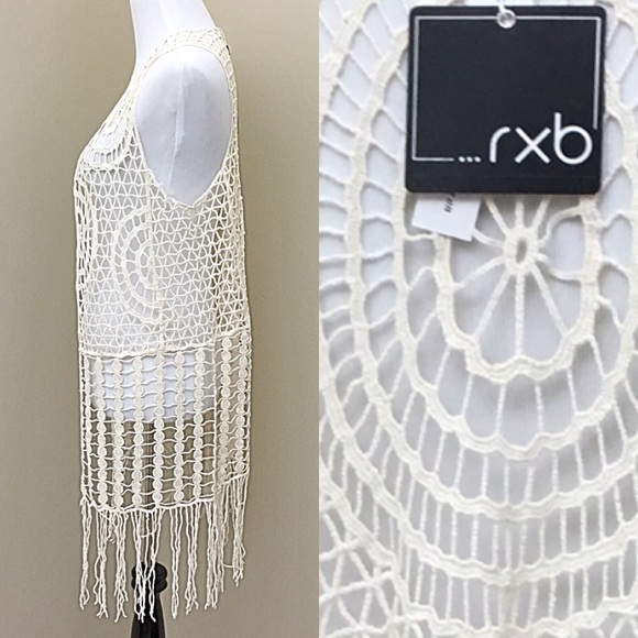 RXB Urban Shabby Chic Ivory Crochet Finge Vest - Picture 2 of 4