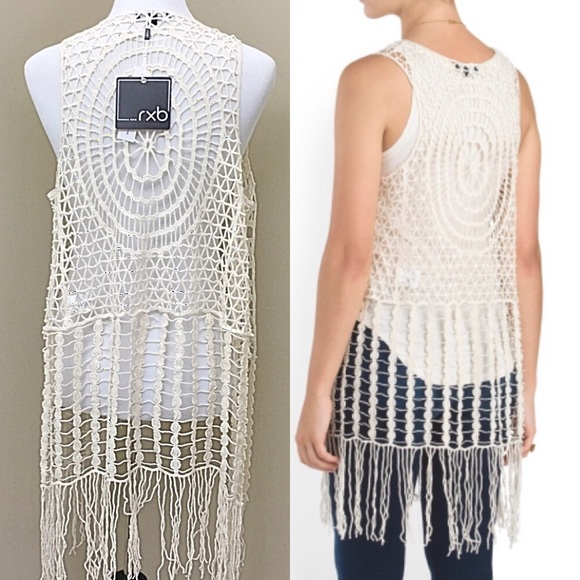 RXB Urban Shabby Chic Ivory Crochet Finge Vest - Picture 3 of 4