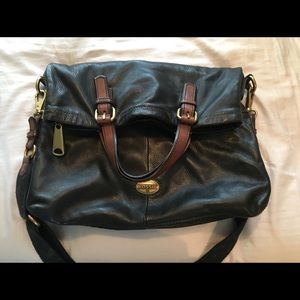 Fossil Black Leather fold over cross body bag