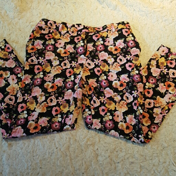 Black floral print dress pants