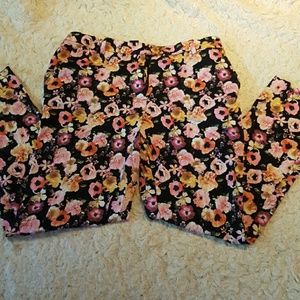 Black floral print dress pants