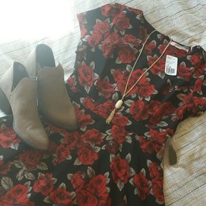 Brand new rose patterned skater dress