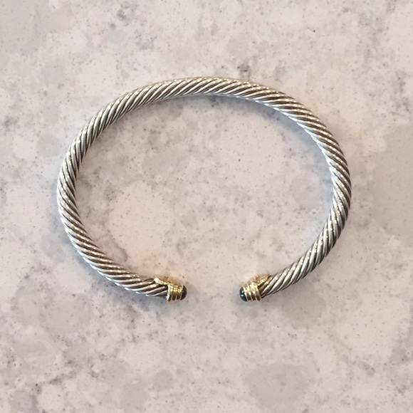 David Yurman Silver Blue Topaz Cable Bracelet 5mm