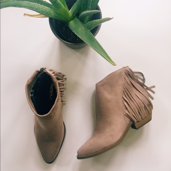 Taupe Suedette Fringe Booties