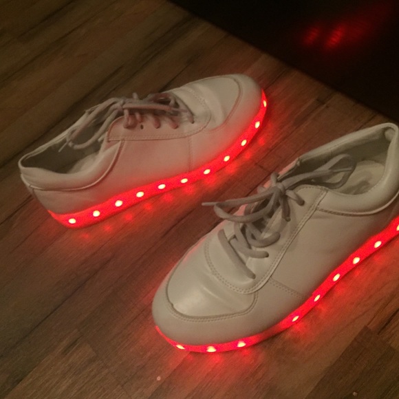 white leather light up shoes with 8 settings