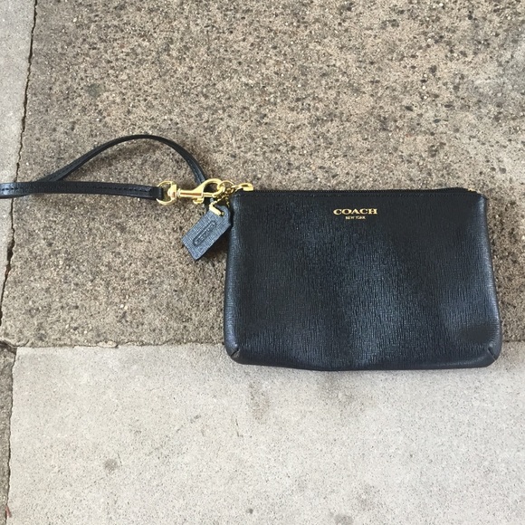 Black leather Coach wristlet