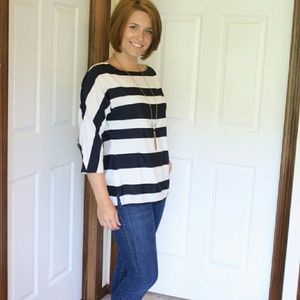 LOFT navy and white striped blouse