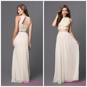 Two-Piece Long Open-Back Sleeveless Prom Dress