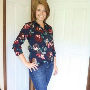 Floral navy popover blouse