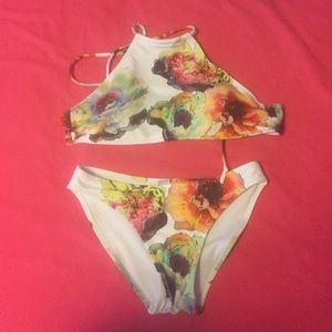 Two piece floral halter top bikini