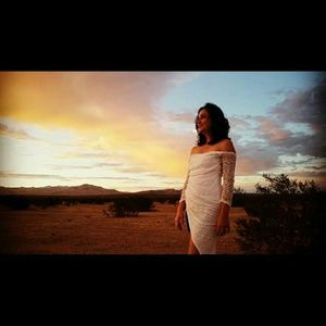 Off the shoulder lace cream dress