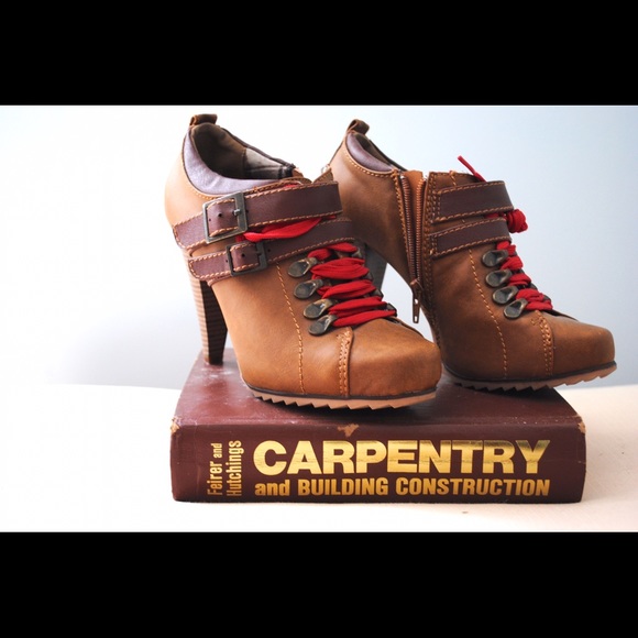 Work Boot Style High Heeled Booties