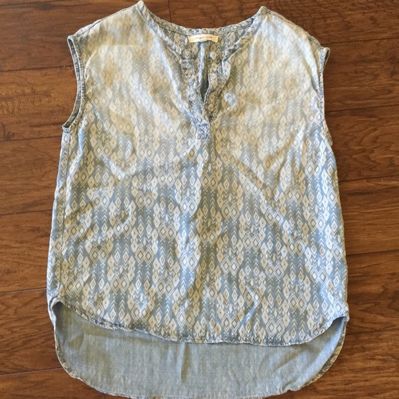 Short sleeve chambray printed top - Picture 1 of 4