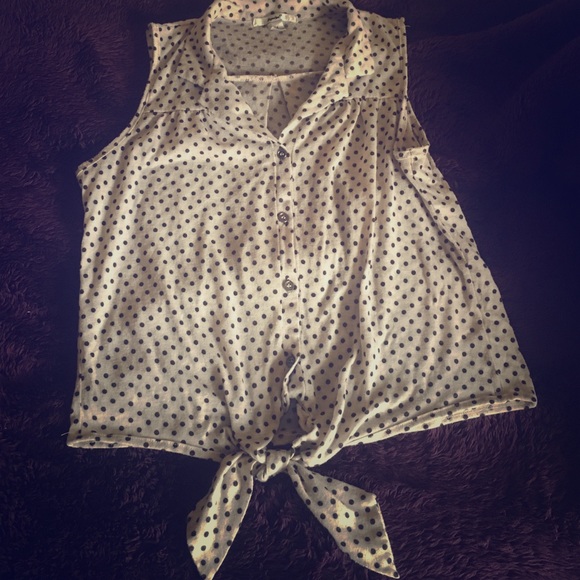 Black and white polka button down