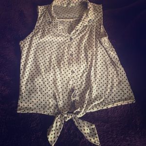 Black and white polka button down