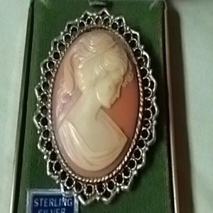 VINTAGE CAMEO BROOCH PENDANT PINK SHELL