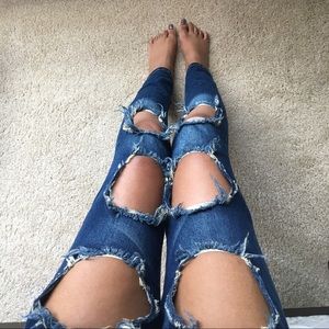 $8 TODAY ONLY Distressed Leg Cutout Blue Jeans
