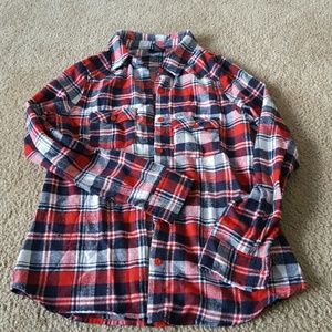 Blue, red and white flannel shirt