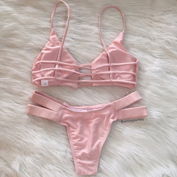 SOLD blush pink strappy caged bikini set - Picture 2 of 3