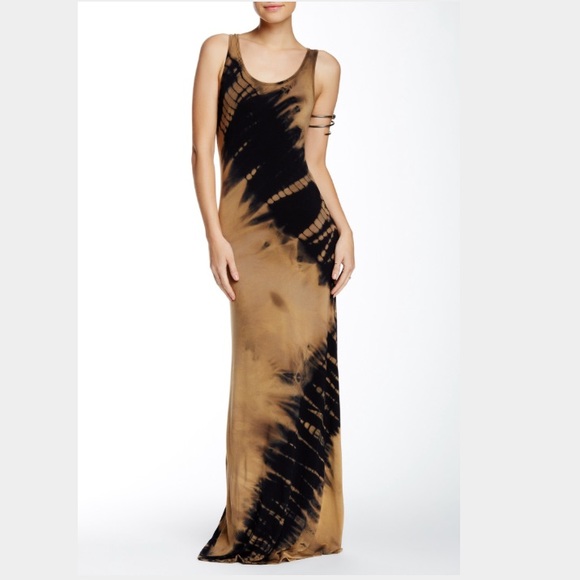 NWOT Black + Camel Printed Maxi Dress