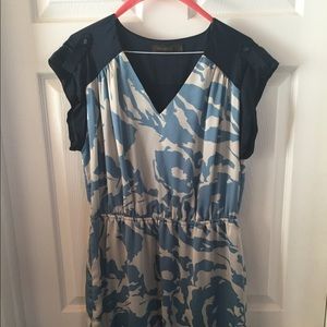 Satin-like blue & white summer dress