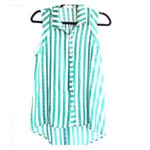 Slightly sheer teal striped tank top