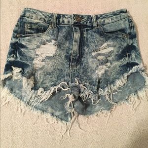 High waisted distressed shorts