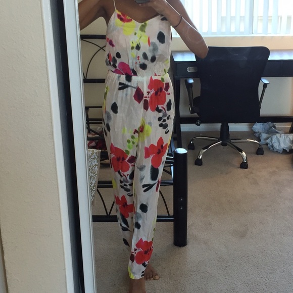 TOPSHOP Watercolor Print Silk Jumpsuit