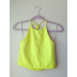 Highlighter Yellow Cropped Halter Top