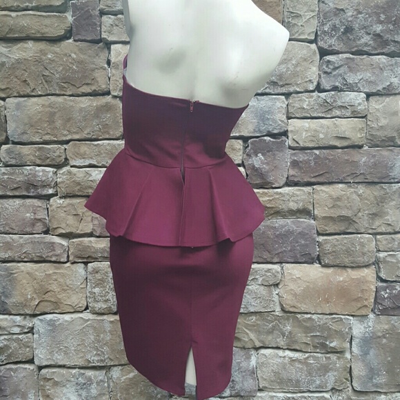 NWT Wine Deep V Strapless Peplum Dress - Picture 3 of 3