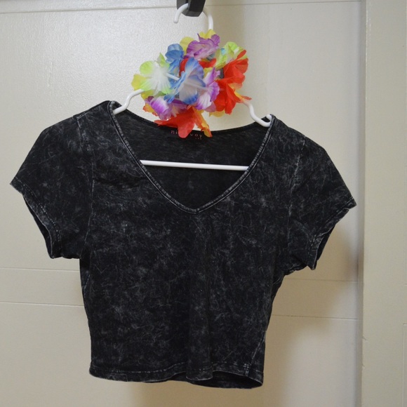 Mineral wash black crop top