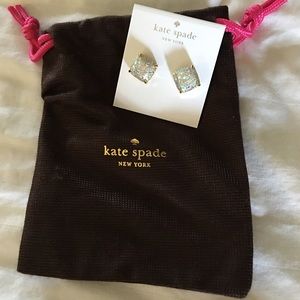 Kate Spade White Glitter Studs w/ Bag