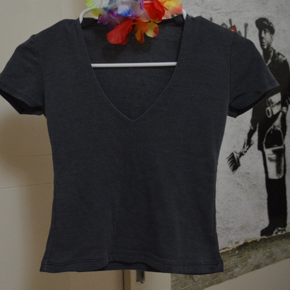 Gray crop VNECK solid