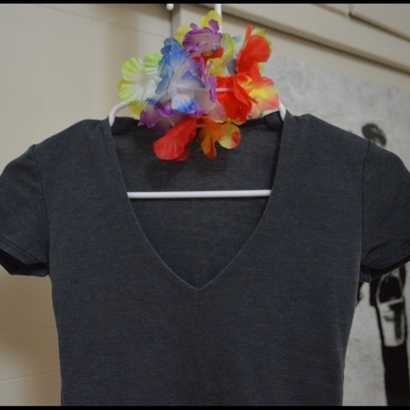 Gray crop VNECK solid - Picture 2 of 3