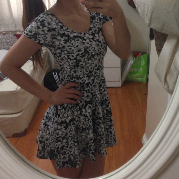 Black and white floral skater dress