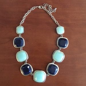 Navy and light green jewel tone bib necklace