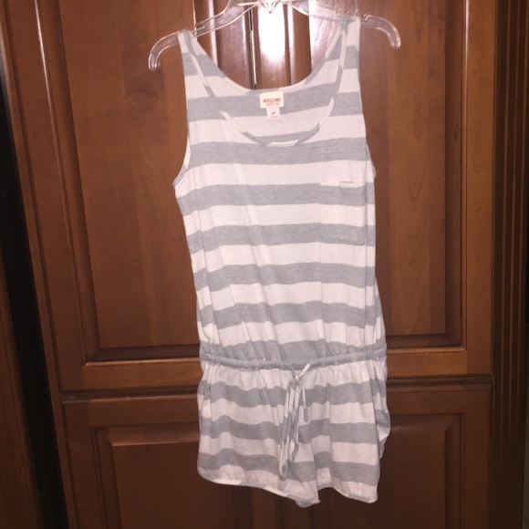 White & Grey Striped Romper