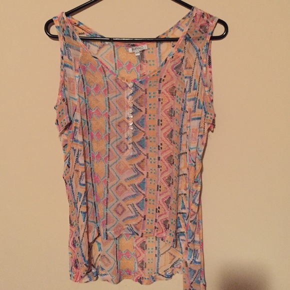 Aztec print cutout shoulder blouse