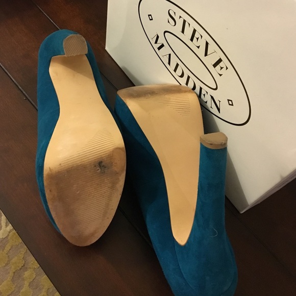 Turquoise Suede Steve Madden Pump Sz 7.5 - Picture 2 of 4