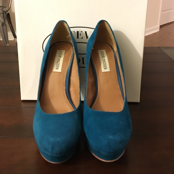 Turquoise Suede Steve Madden Pump Sz 7.5 - Picture 3 of 4