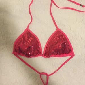 Pink sequined triangle bikini top
