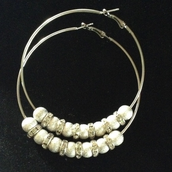 Large 3" Silver Hoops with Crystals