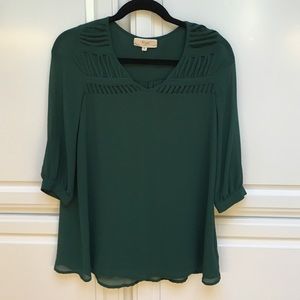 Lost April Dark Green V Neck Blouse