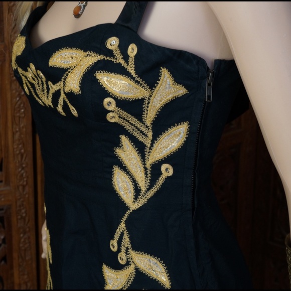 Free People black & gold embroidered mini dress - Picture 2 of 4