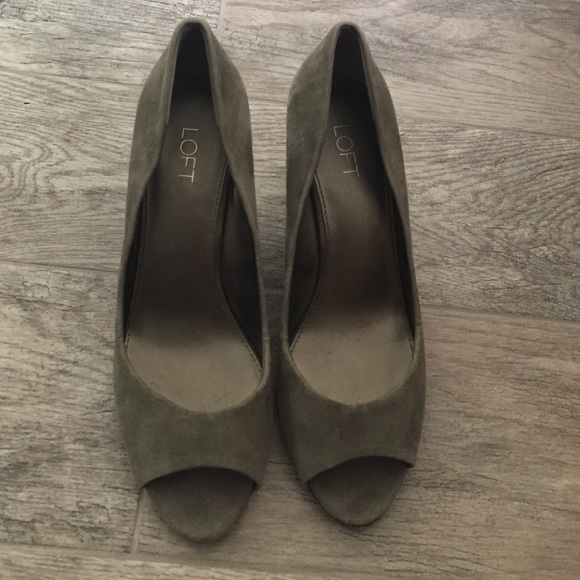Gray Swede wedge heels, size 9, from the Loft