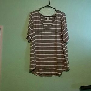 Gray and White Stripe Top Plus Size