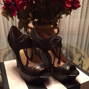 LAMB open toe lace up heels