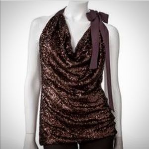 Jennifer Lopez Sequined Chocolate Brown top Small