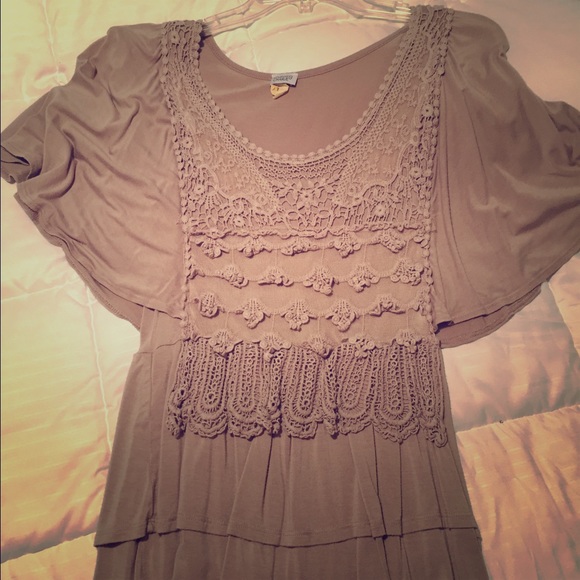 Boho style tan dress shirt