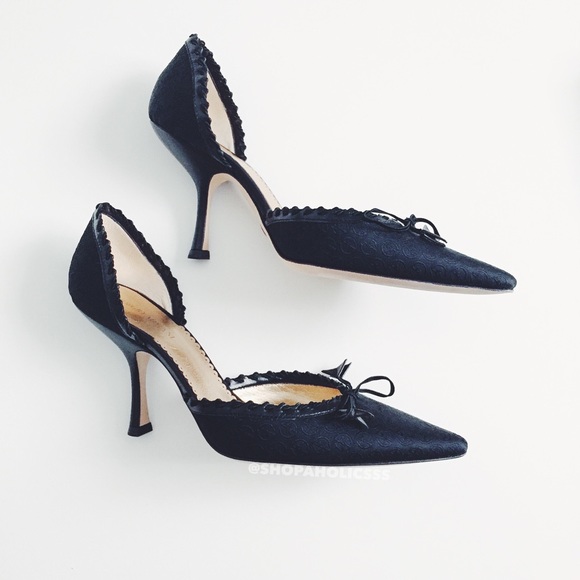 🎉 GIORGIO ARMANI Bow Monogram D'orsay Pumps - Picture 3 of 4